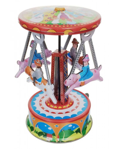 Tin Toy Pig and Puppy Carousel Mini