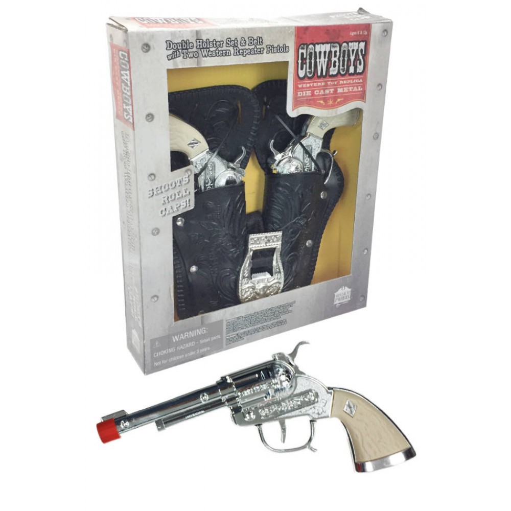 Cowboy Gunslinger Set : Double Holster : White Handle : Classic Toy Western  Pistol