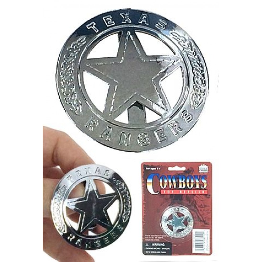 Texas Ranger Badge Circle Silver Star : Tin Wild West Clip On