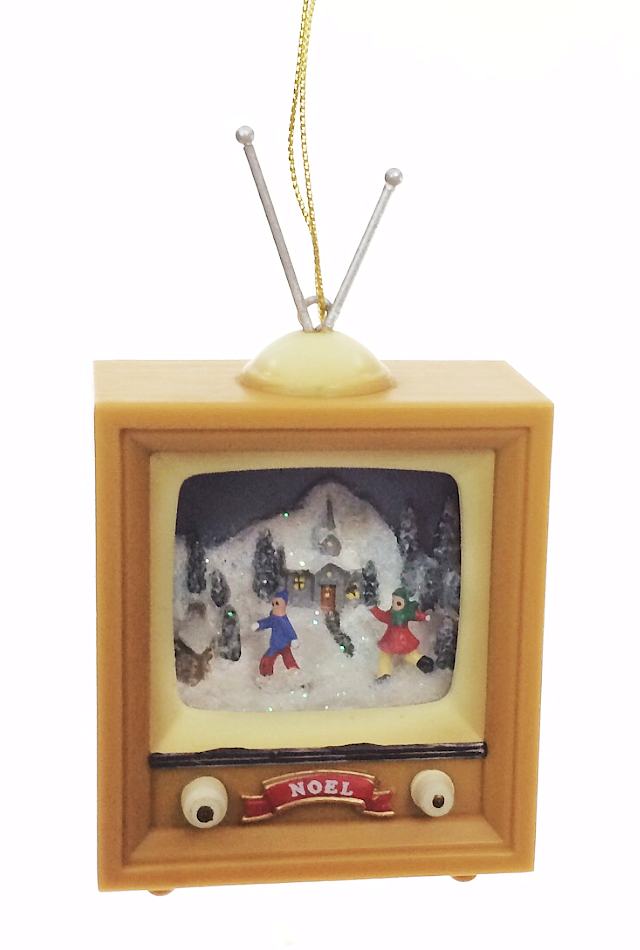 Christmas Skaters : Retro TV Ornament : Snowy Village Television