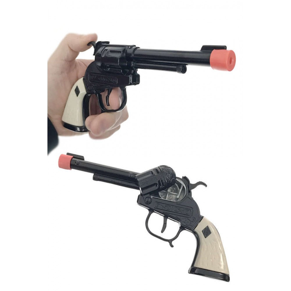 Wild West Outlaw Revolver Cap Gun : Orange Plastic : Paper Roll Caps