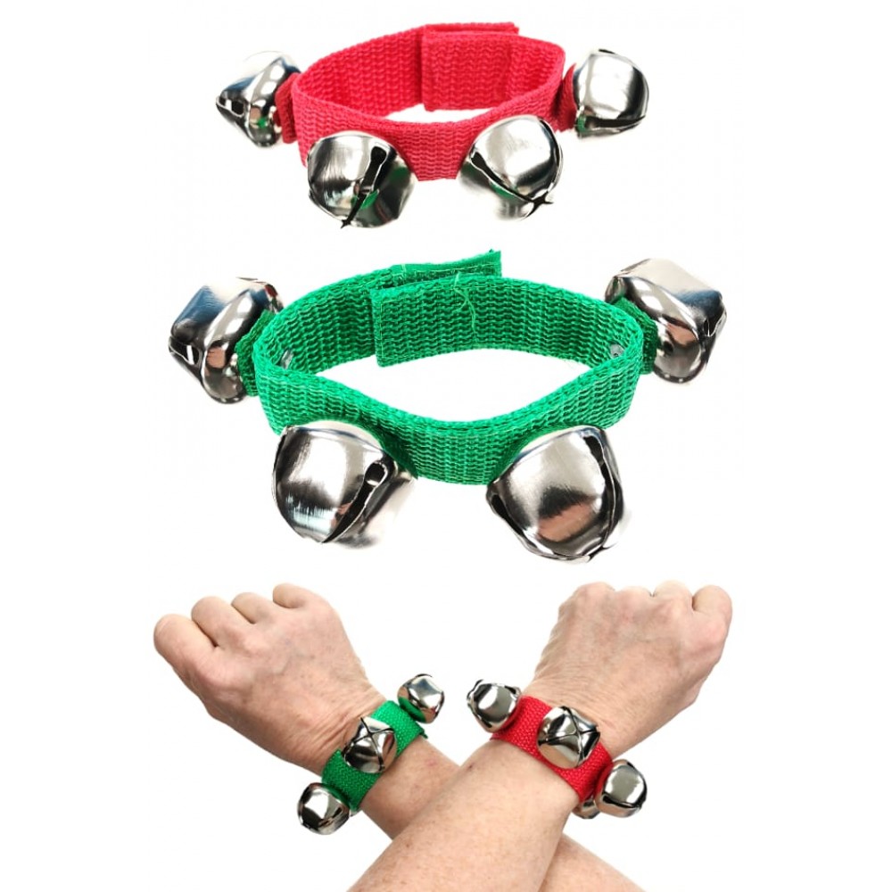 Jingle Bell Stretch Bracelet Red Green Silver Winter Holiday