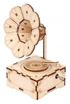 Phonograph Music Box Windup Wooden Kit