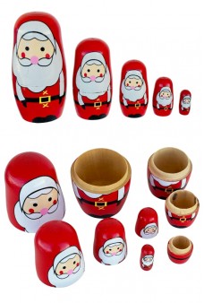 Wooden Santa Nesting Dolls Hand Painted Russian Classic