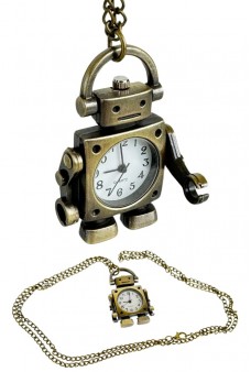 Robot Watch Necklace Bronze Metal Retro Watch
