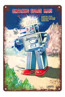 Smoking Robot Metal Sign : Classic Tin Toy 1950