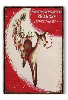Rudolph Vintage Metal Sign : Santas Red Nosed Reindeer