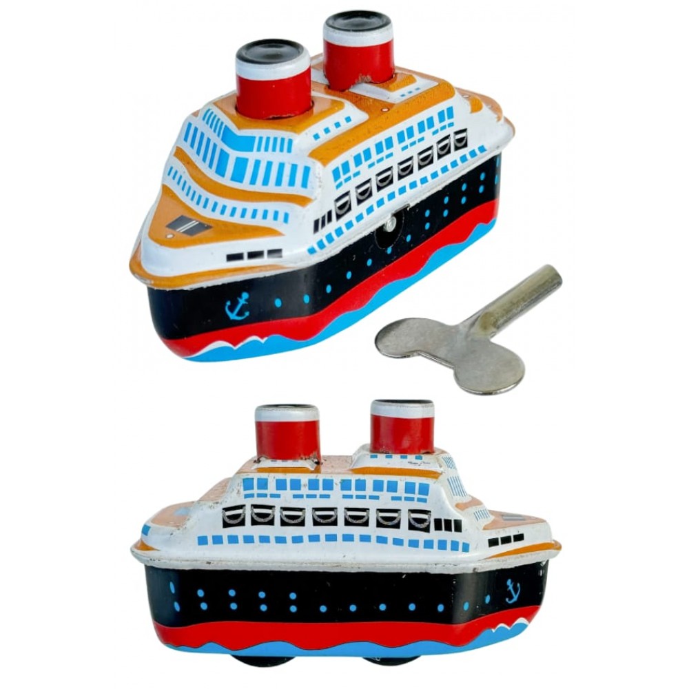 Classic Cruise Ship Tin Toy Colorful Mini Boat Windup Metal