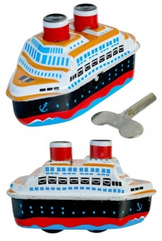 Classic Cruise Ship Tin Toy : Colorful Mini Boat : Windup Metal