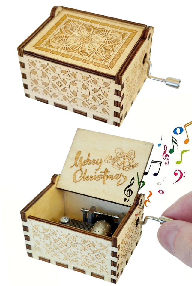 Merry Christmas Wooden Music Box : Musical Windup