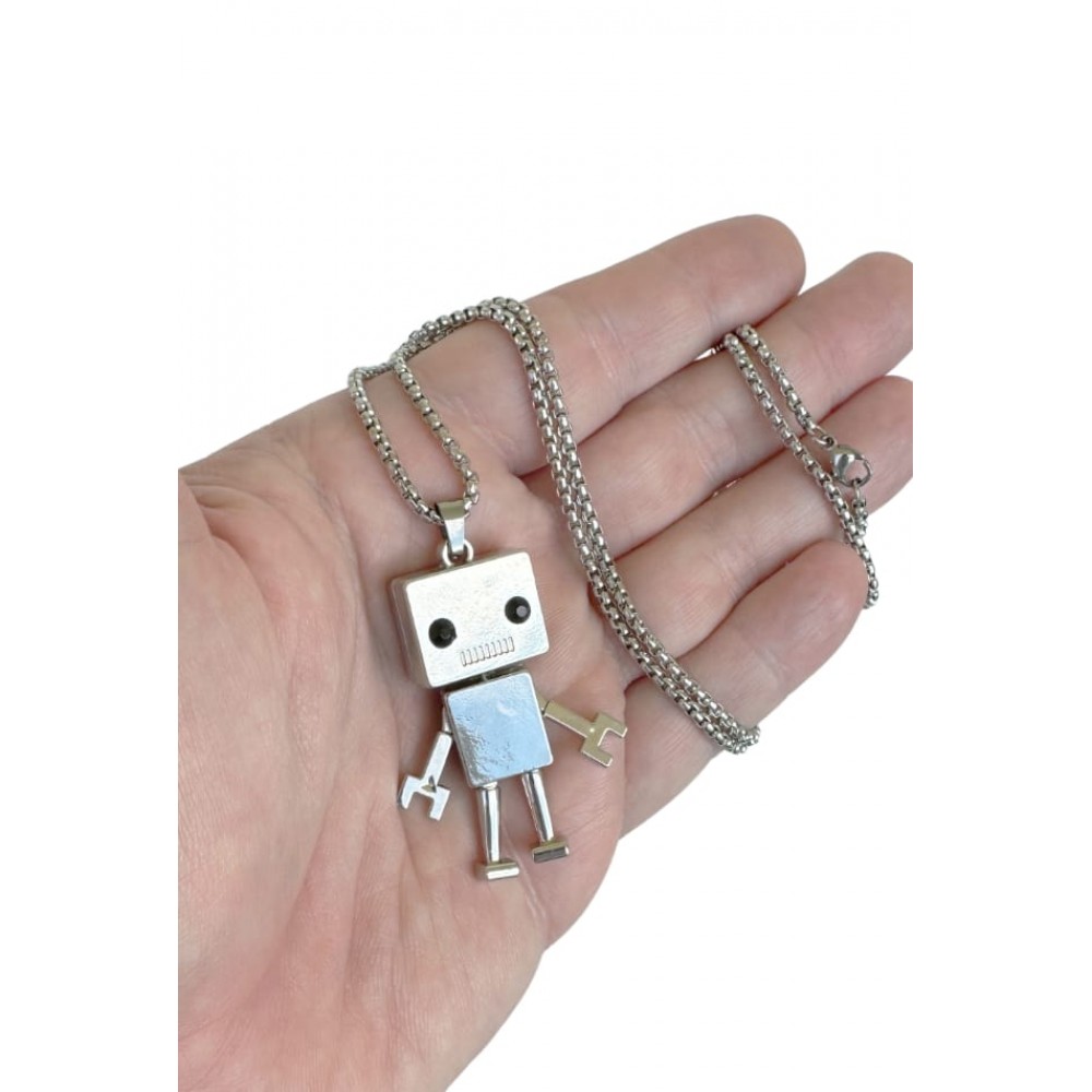 Robot Keyring Silver : Metal Keychain : Square Head