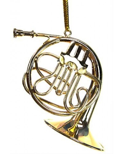 Gold French Horn Metal Ornament
