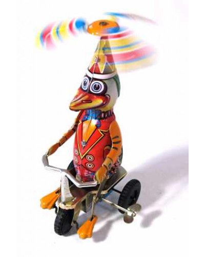 Duck on Bike Tin Toy Windup