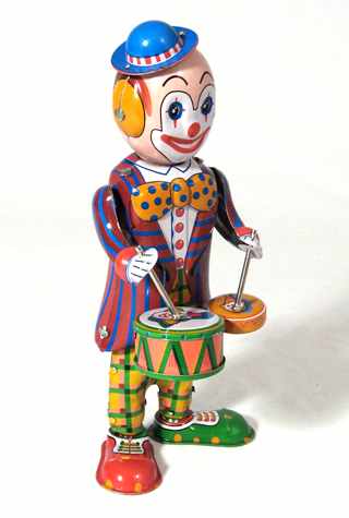 Collectible Tin Toy Drumming Clown : Classic Wind-up