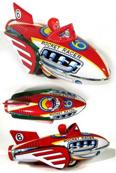 Retro Red Rocket Racer 6 Space Tin Toy 