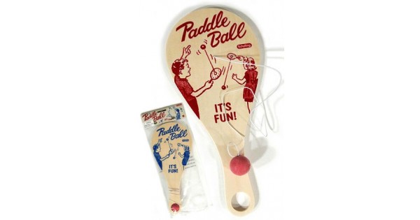 Wood Paddle Toy with Red Ball on String, Set of 2, Beach and