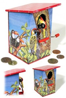 Woodpecker Bird Bank Tin Wind Up 