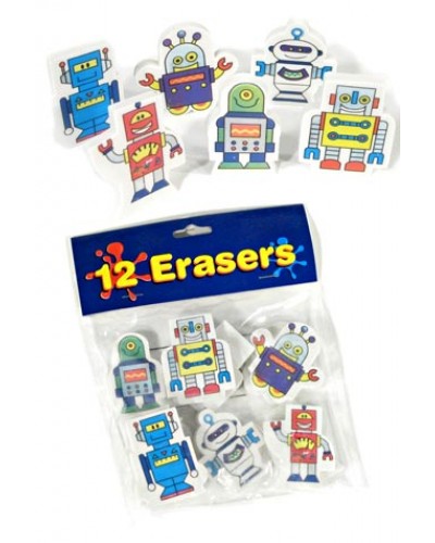 Robot Erasers Dozen Colorful Cartoons