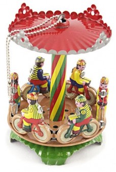 Bicycle Carousel Christmas Ornament Tin Toy