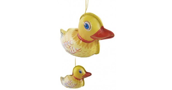 Tin Toy Christmas Ornament : Yellow Duck : Mini Ducky TinToy