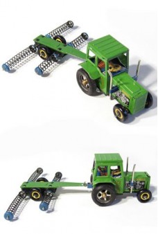 Green Tractor with Combine Harvester