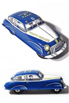 State Police Car Blue Friction Tin Toy
