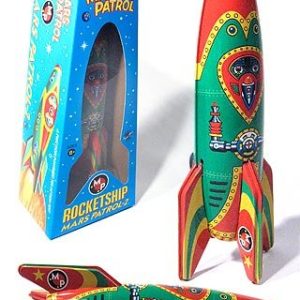 Red and Green Mars Patrol Rocketship - Tin Toy Arcade