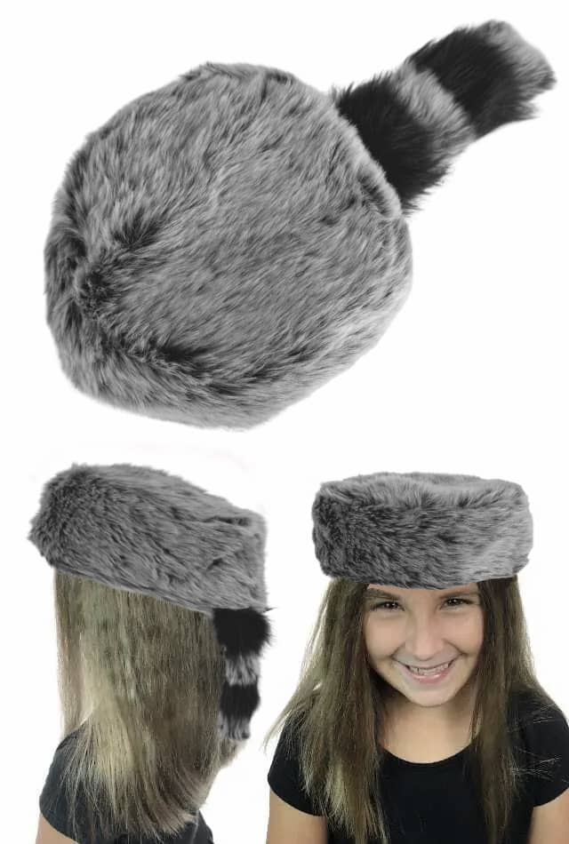 Coonskin Cap Grey : Davy Crockett Faux Fur Hat