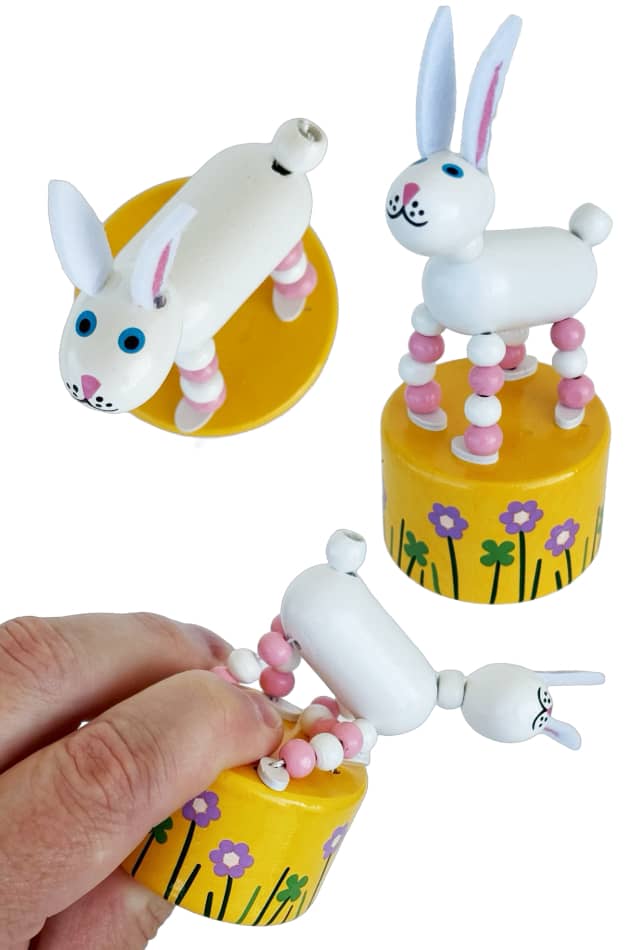 Cute White Bunny Wooden Thumb Puppet Toy