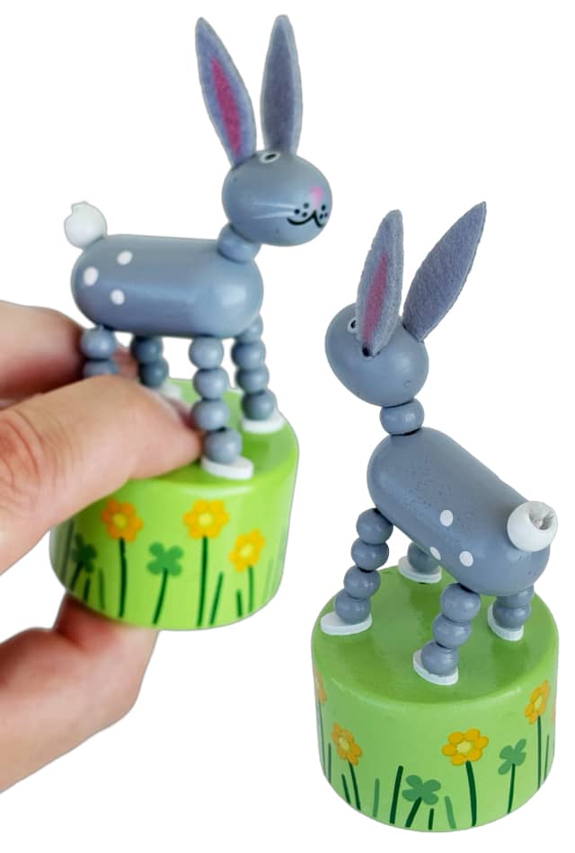 Cute Grey Bunny Wooden Thumb Puppet Toy