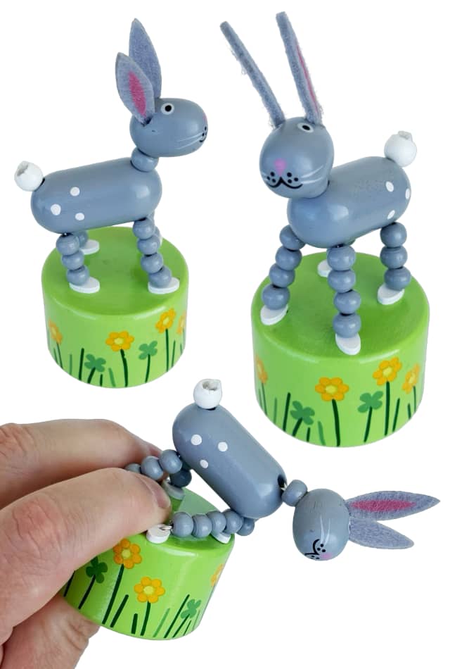 Cute Grey Bunny Wooden Thumb Puppet Toy