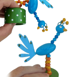 Blue Peacock Wooden Thumb Push Puppet Toy