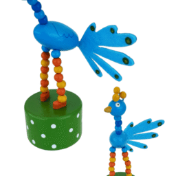 Blue Peacock Wooden Thumb Push Puppet Toy