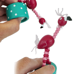 Pink Flamingo Wooden Thumb Push Puppet Toy