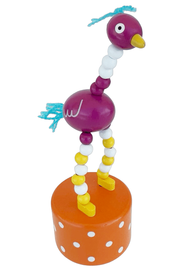 Purple Ostrich Wooden Thumb Push Puppet Toy