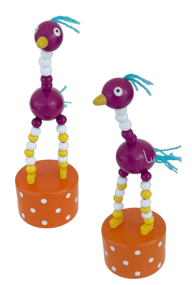 Purple Ostrich Wooden Thumb Push Puppet Toy