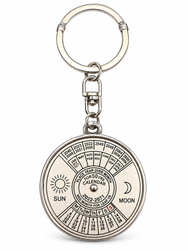 865959B6-EF11-4B83-AAFE-FBD10E29D1B1 50 Year Calendar Keychain Silver Metal Ring
