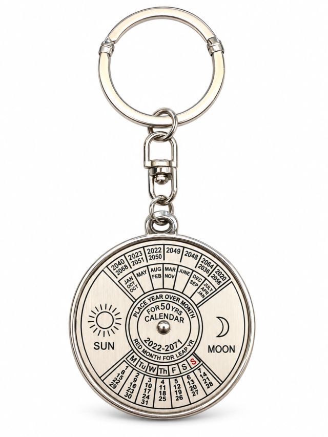 50 Year Calendar Keychain Silver Metal Ring